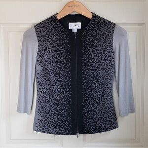 Joseph Ribkoff Jacket Animal Leopard Print Design Black Grey Silver Size 6